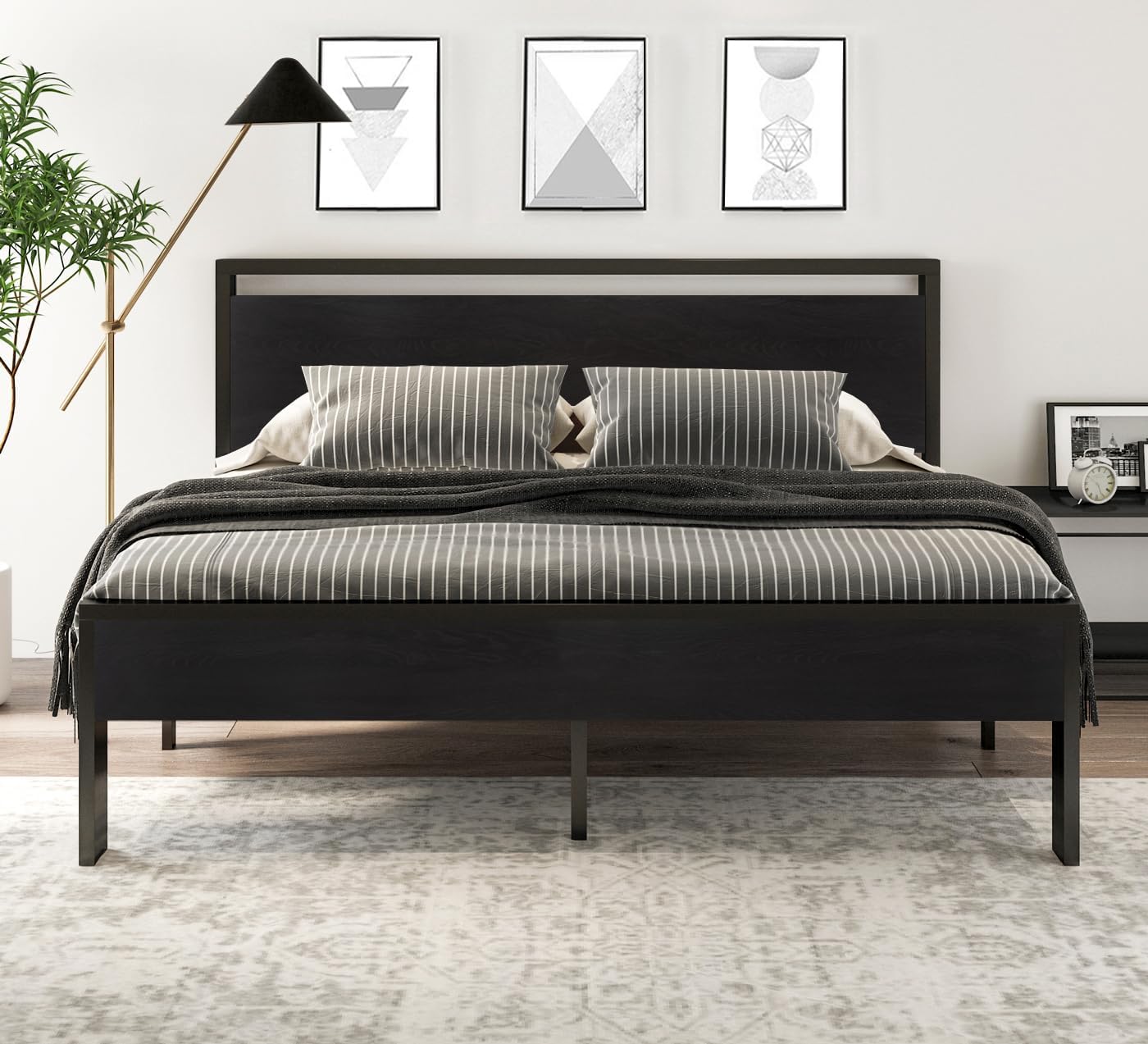 SHA CERLIN 14 Inch Full Size Metal Platform Bed Frame with Wooden Headboard and Footboard wourant