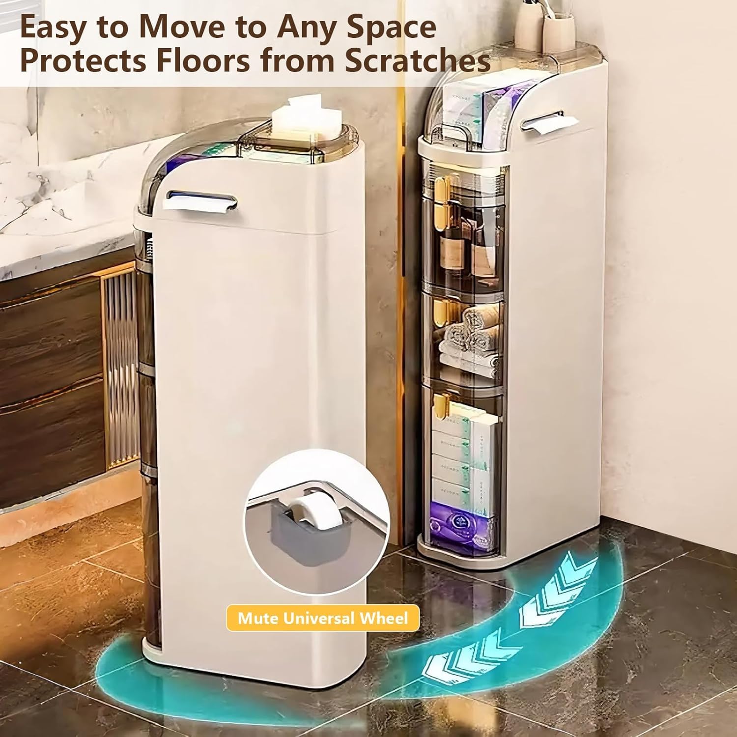 4-Tiers Narrow Bathroom Storage Cabinet 7.1 Slim Bathroom Floor Organizer with Drawers wourant