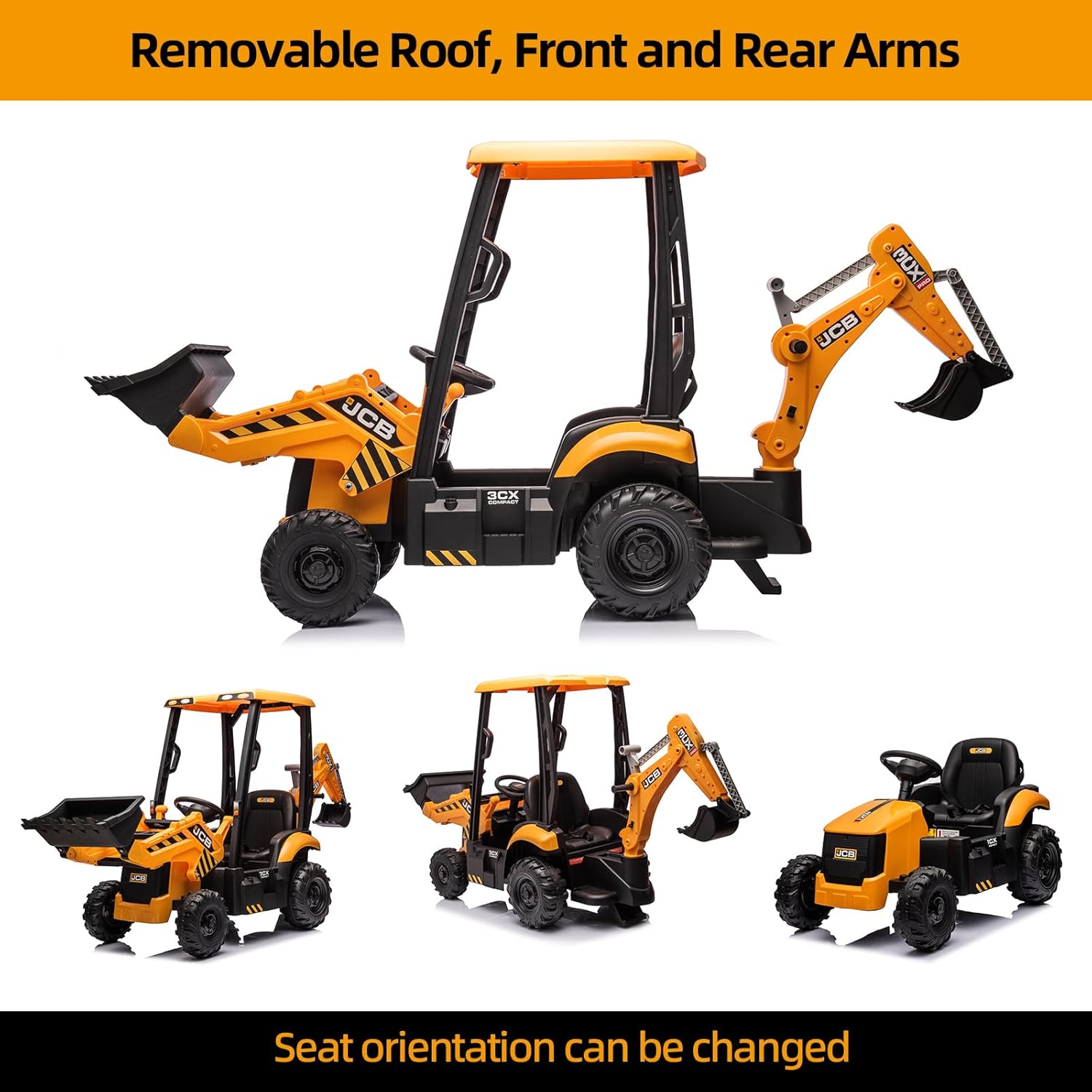 12V JCB Ride On Excavator, Ride on Toys for Kids 4-8, Electric Car for Kids with Tractor, Bulldozer, Digging Arm, Backhoe Toy Car with Slow Start/Stop, Adjustable Speeds wourant