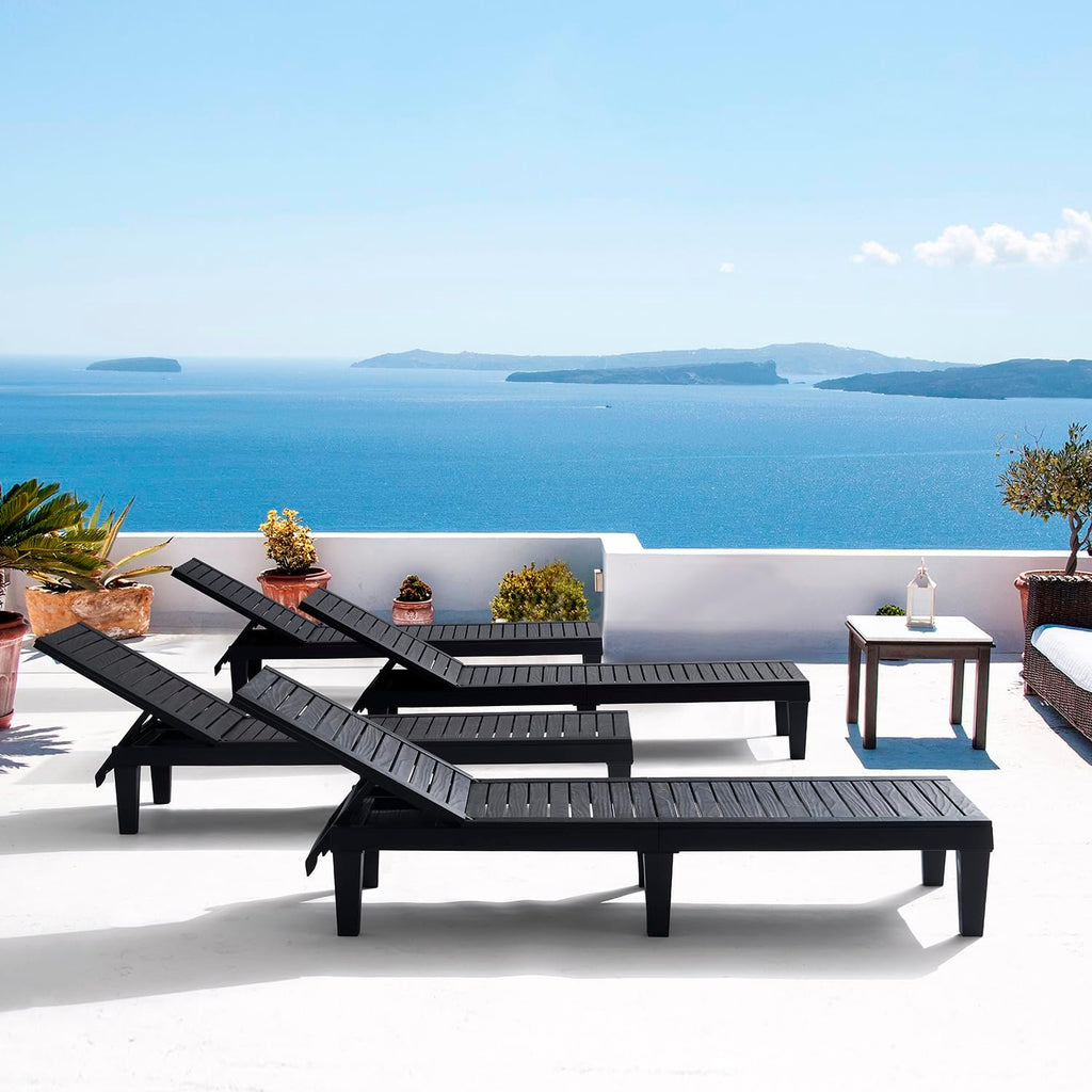 Patio Chairs - Black Chaise Lounge Chair Outdoor 5-Position Adjustable Sun Tanning Chair Waterproof Pool Lounge Chairs Set of 2 Reclining Lawn Chair, Lightweight Outdoor Lounge Chairs wourant