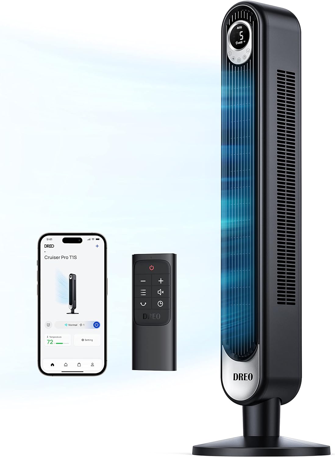 Dreo Smart Tower Fan WiFi Voice Control, Works with Alexa/Google,Floor Standing Bladeless Oscillating Fan with Remote, 6 Speeds, 4 Modes, 12H Timer, for Indoor Bedroom Home Office woonhhop