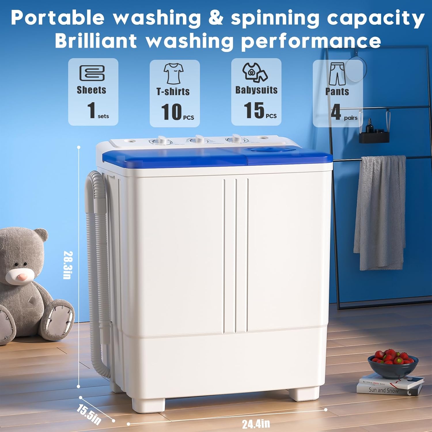 Auertech Portable Washing Machine 28lb Twin Tub Washing Machine Mini Compact Washing Machine with Drain Pump wourant