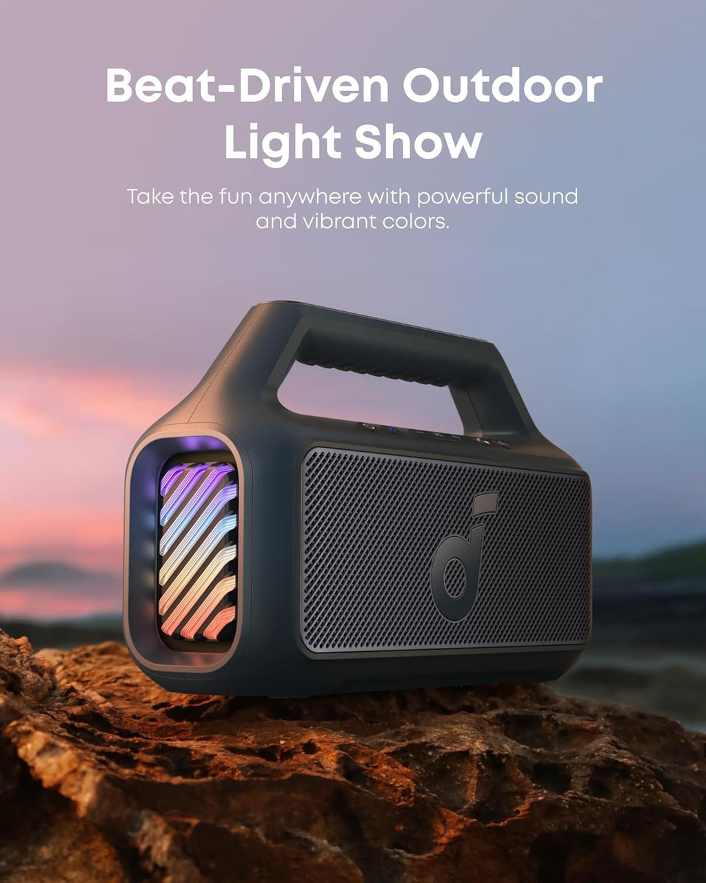 Outdoor Speaker, 80W, Subwoofer, BassUp 2.0, 24H Playtime, IPX7 Waterproof, Floatable, RGB Lights, USB-C, Custom EQ, Bluetooth 5.3, Portable for Camping, Beach, and Backyard wourant