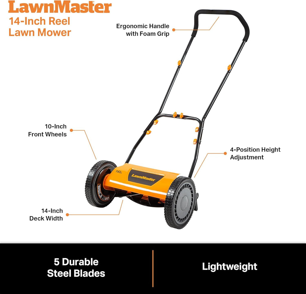 LawnMaster LMRM1801 Push Reel Lawn Mower 18-Inch 5-Blade wourant