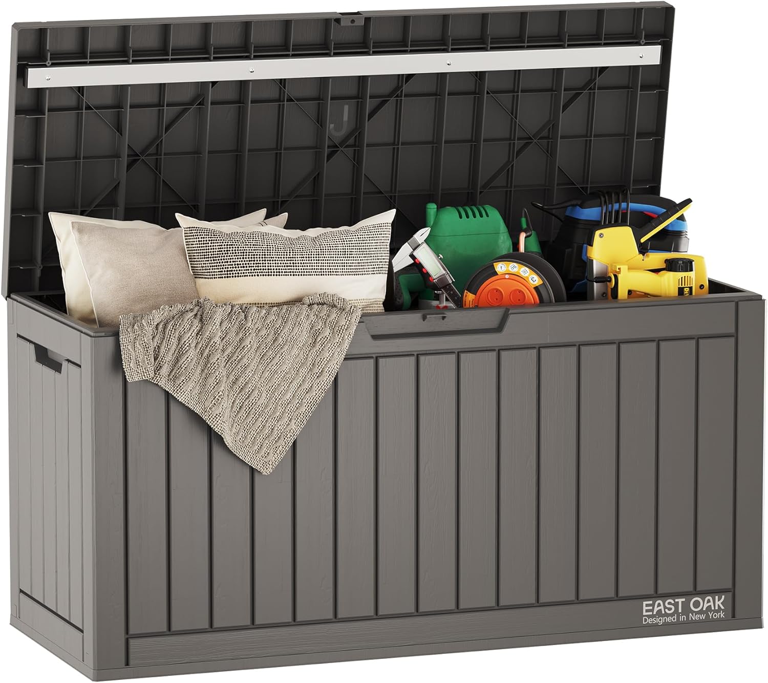 EAST OAK Outdoor Storage Box, 60 Gallon Deck Box Indoor and Outdoor Use, Waterproof Resin Storage Bin wourant