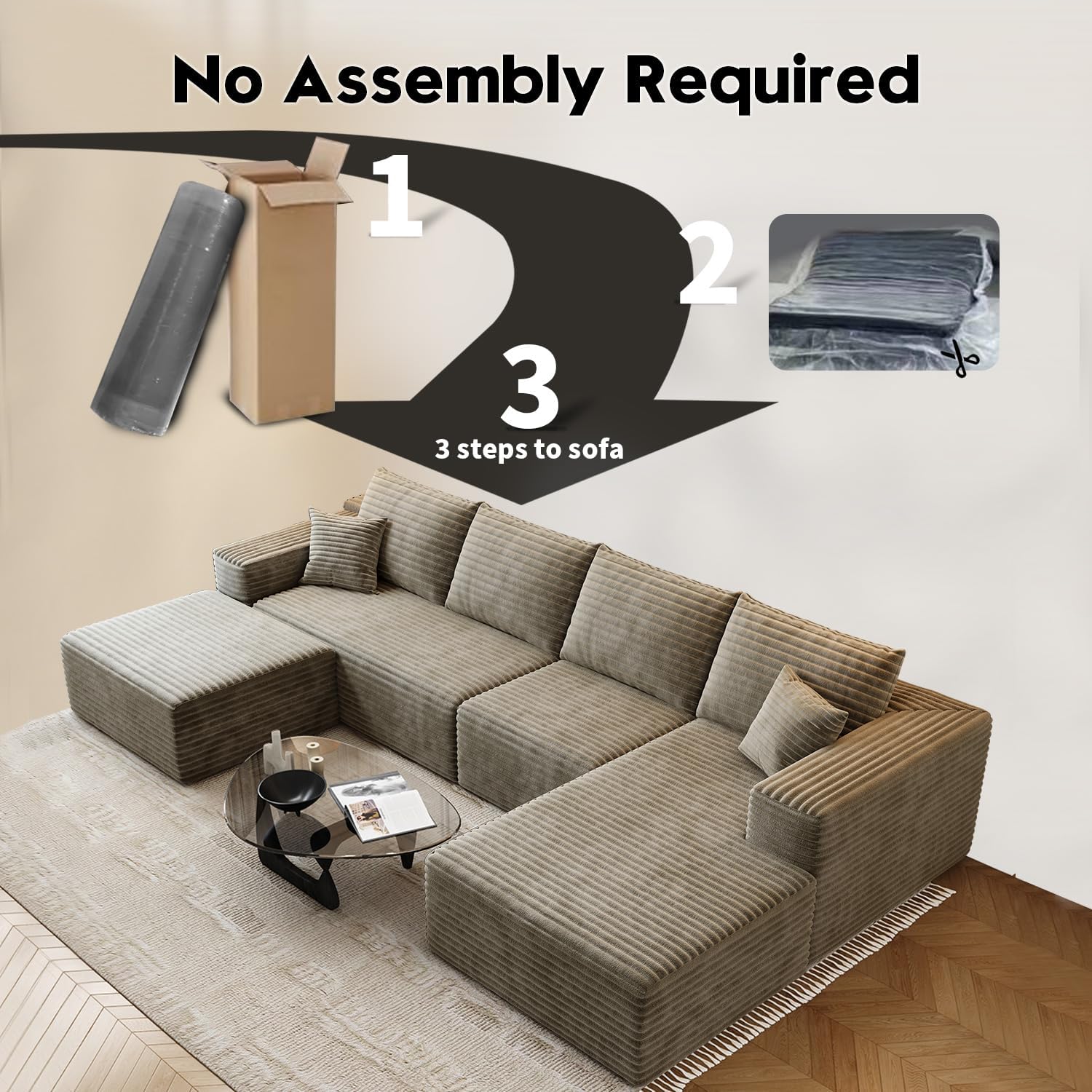107.5" Cloud Modular Sectional Sofa Couch with L-Shape Chaise,Modern Minimalist Upholstered Couches wourant
