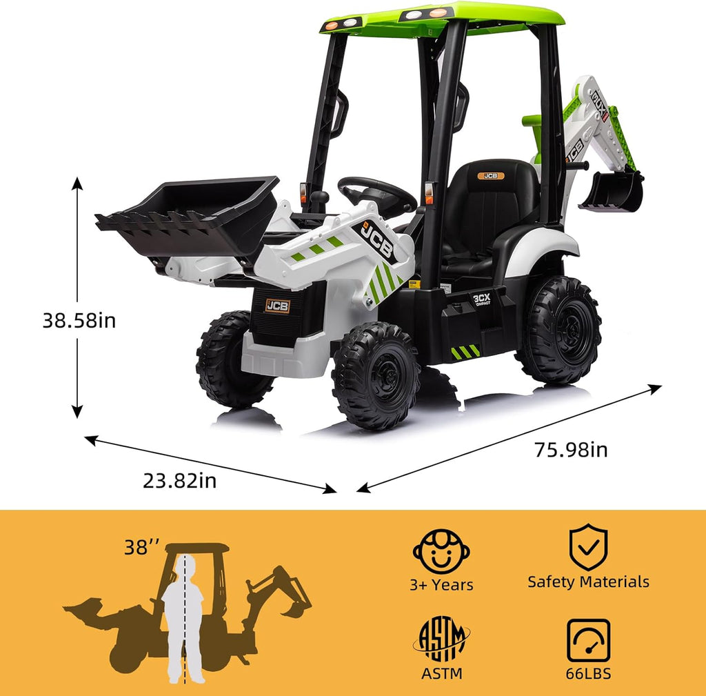 12V JCB Ride On Excavator, Ride on Toys for Kids 4-8, Electric Car for Kids with Tractor, Bulldozer, Digging Arm, Backhoe Toy Car with Slow Start/Stop, Adjustable Speeds wourant