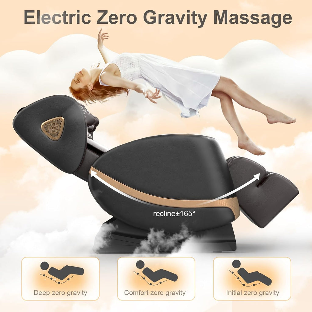 2025 Massage Chair Full Body, Zero Gravity Massage Chair with 10 Fix Rollers, Heating, Foot Massage, Auto Modes, Bluetooth Speaker, Touch Screen Controller (Black & Brown) wourant