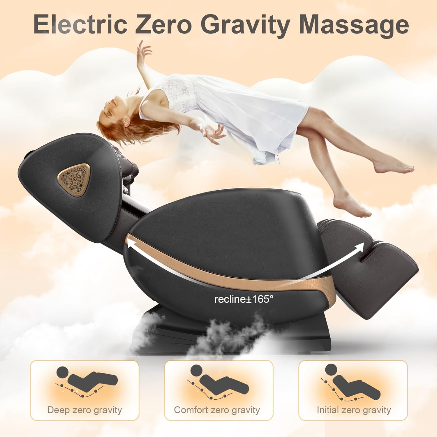 2025 Massage Chair Full Body, Zero Gravity Massage Chair with 10 Fix Rollers, Heating, Foot Massage, Auto Modes, Bluetooth Speaker, Touch Screen Controller (Black & Brown) wourant