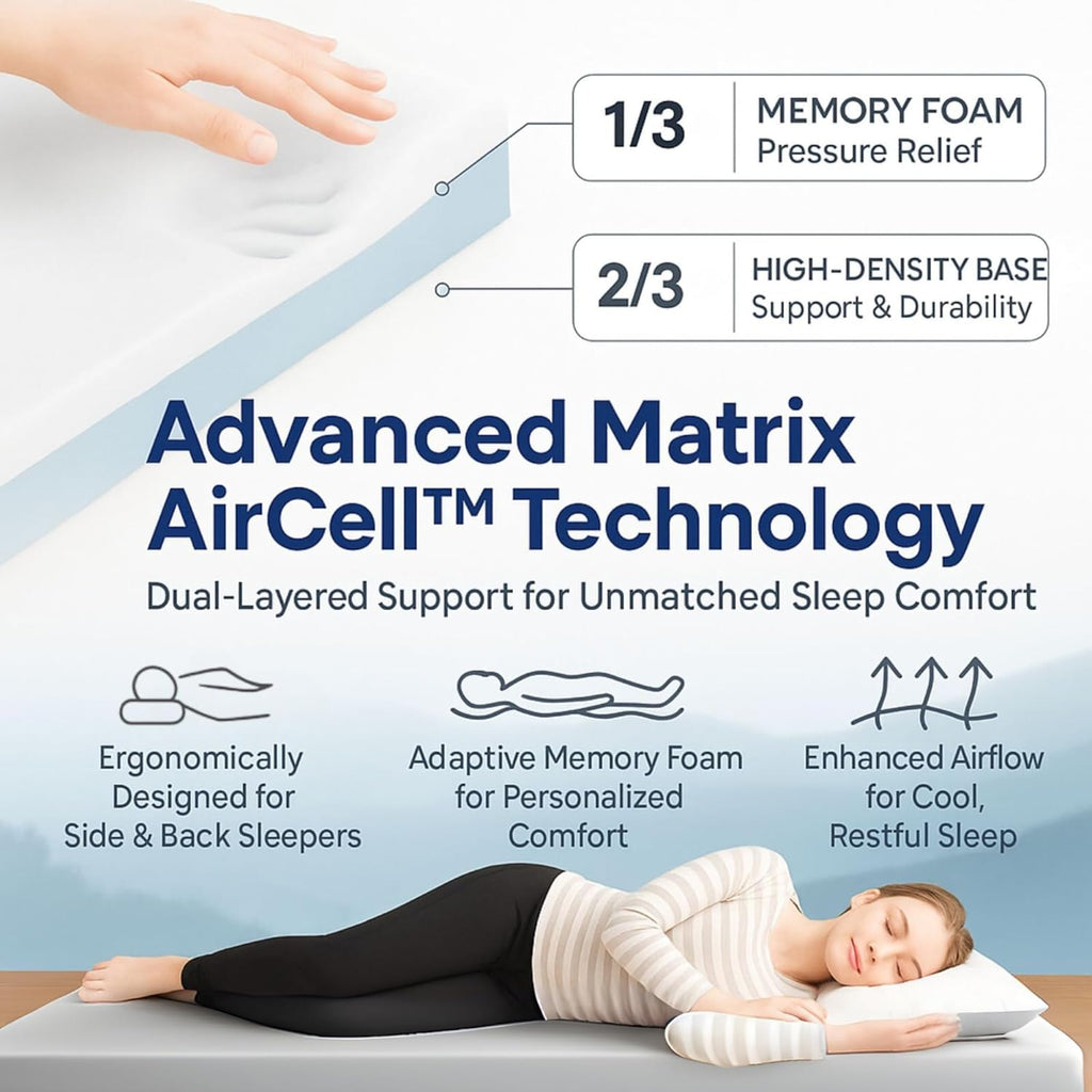 Matrix Comfort-Cell Memory Foam Camping Mattress Pad, Portable Foam Sleeping Pad for Camping, Roll up Sleeping Mat for Adults Floor Mattress Guest Floor Bed for Sleepover, Car, Tent SUV Cot Mattress wourant