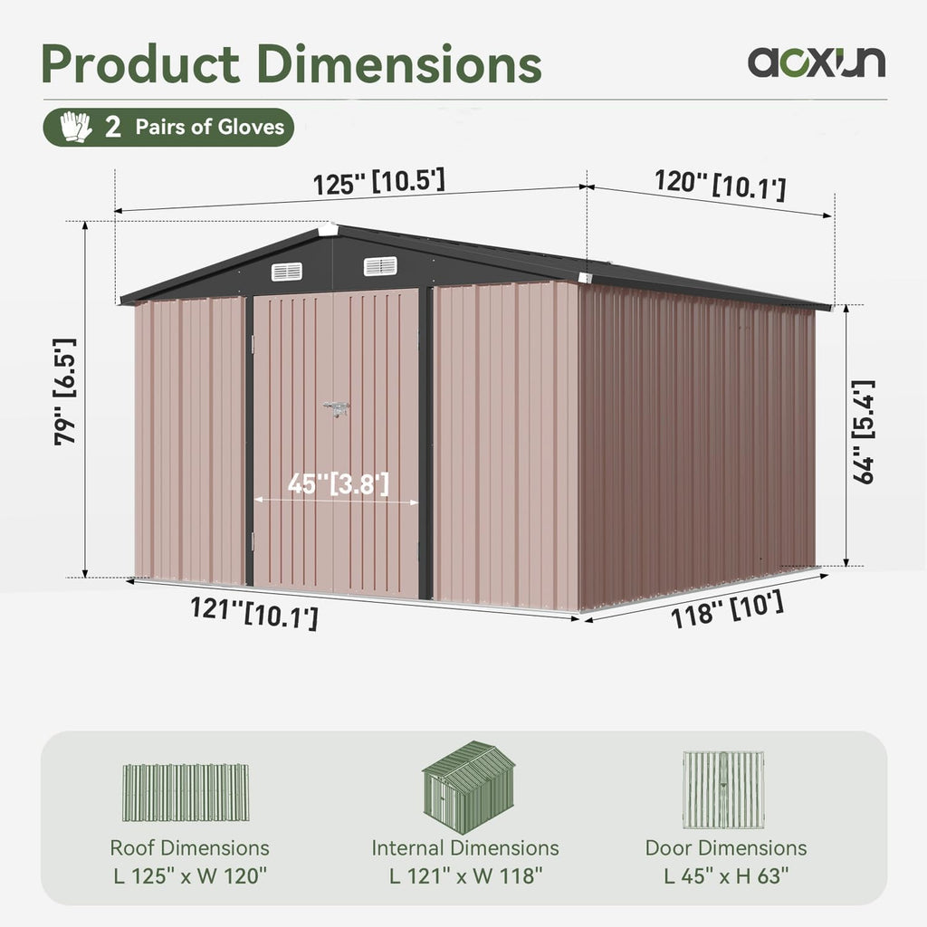 Aoxun 6.2x4 FT Shed Outdoor Storage Shed Metal Garden Shed Slooping Roof Tool Shed Bike Shed wourant