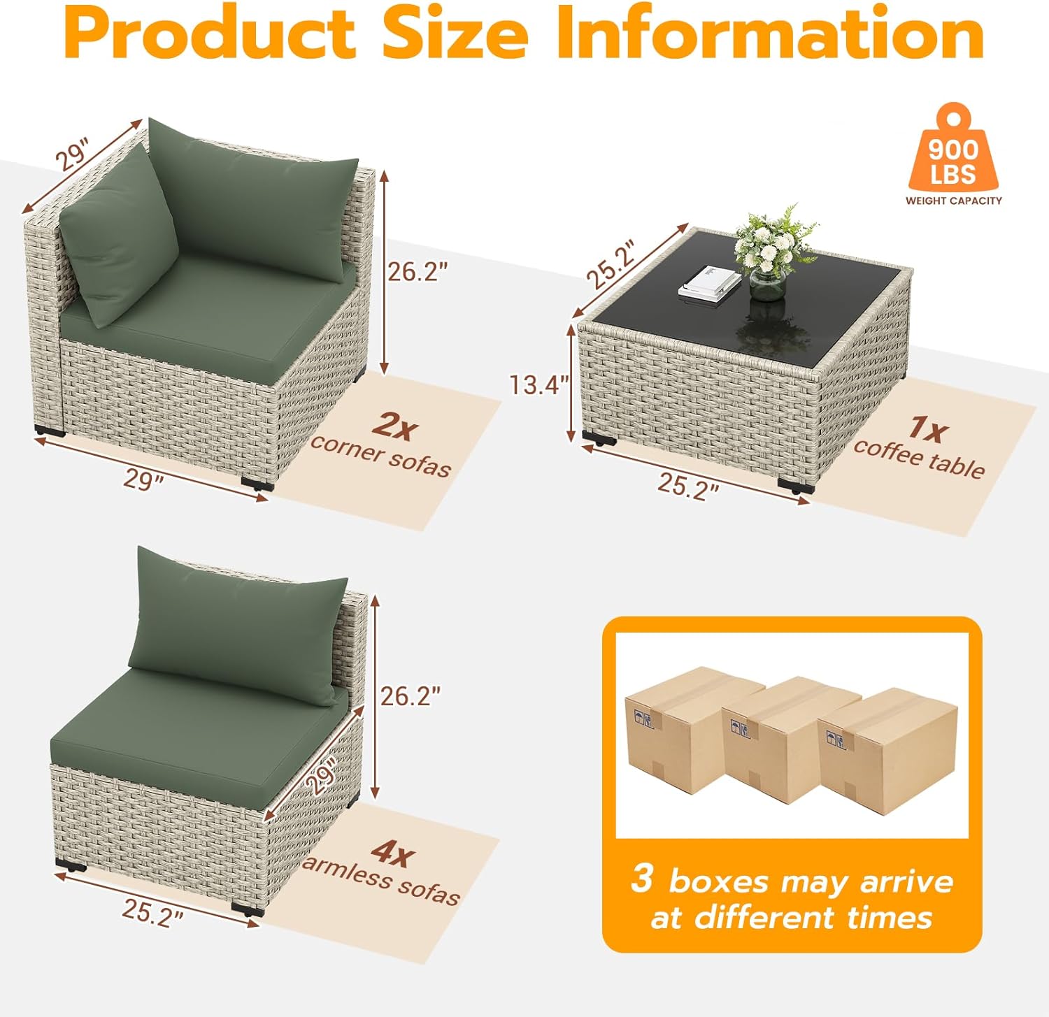 UDPATIO Outdoor Patio Furniture Set, 7-Piece PE Wicker Sectional Sofa with Tea Table, Outdoor Conversation Set for Patio, Garden, Backyard Green wourant
