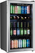 hOmeLabs Beverage Refrigerator and Cooler - Mini Fridge with Glass Door for Soda Beer or Wine - 120 Cans Capacity - Small Drink Dispenser Machine for Office or Bar with Adjustable Removable Shelves wourant