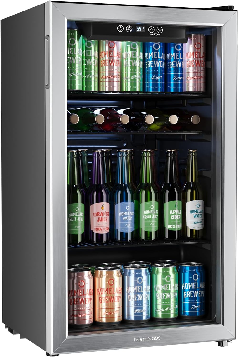 hOmeLabs Beverage Refrigerator and Cooler - Mini Fridge with Glass Door for Soda Beer or Wine - 120 Cans Capacity - Small Drink Dispenser Machine for Office or Bar with Adjustable Removable Shelves wourant