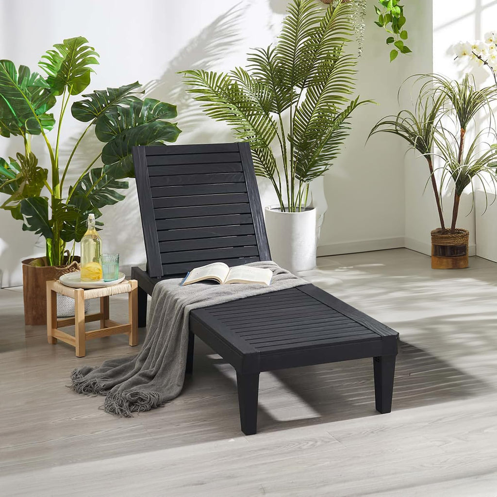 Patio Chairs - Black Chaise Lounge Chair Outdoor 5-Position Adjustable Sun Tanning Chair Waterproof Pool Lounge Chairs Set of 2 Reclining Lawn Chair, Lightweight Outdoor Lounge Chairs wourant