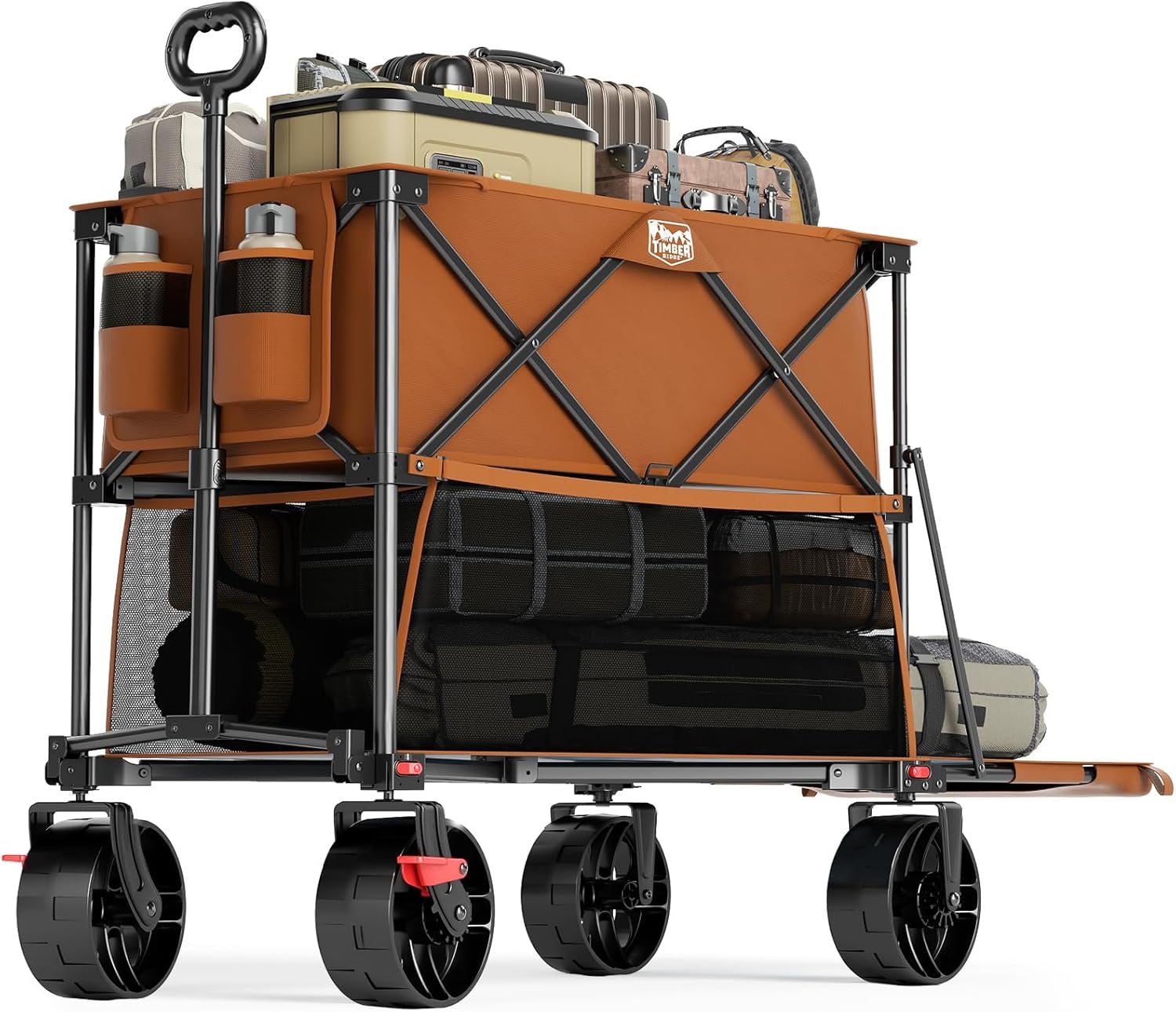 400L Large Capacity Folding Double Decker Cart with Brakes, 54 Inch Extra Long Extended Cart, 450 Pounds Heavy Duty Folding Cart wourant