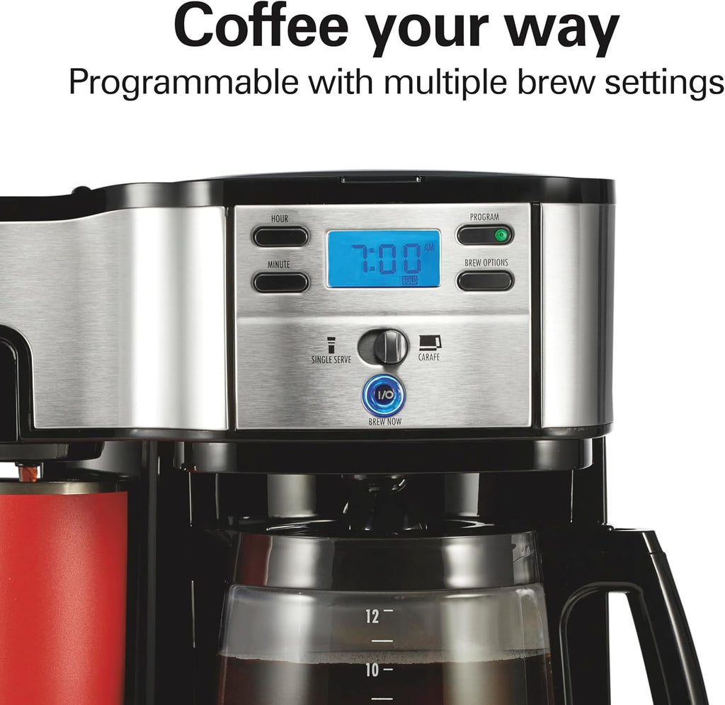 Hamilton Beach 2-Way 12 Cup Programmable Drip Coffee Maker & Single Serve Machine, Glass Carafe, Auto Pause and Pour, Black (49980R) wourant
