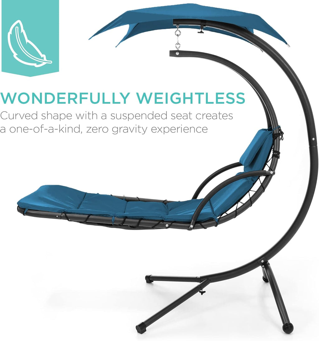 Best Choice Products Outdoor Hanging Curved Steel Chaise Lounge Chair Swing w/Built-in Pillow and Removable Canopy - Charcoal Gray wourant