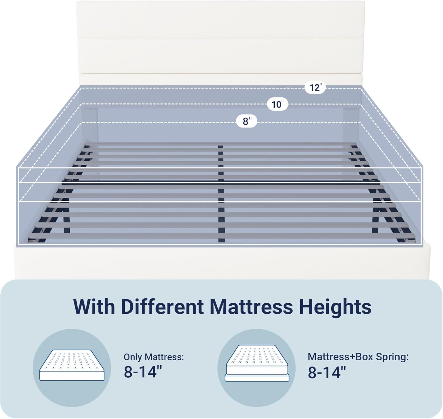 Allewie Queen Size Platform Bed Frame Fabric Upholstered Headboard Wooden Slats Support wourant