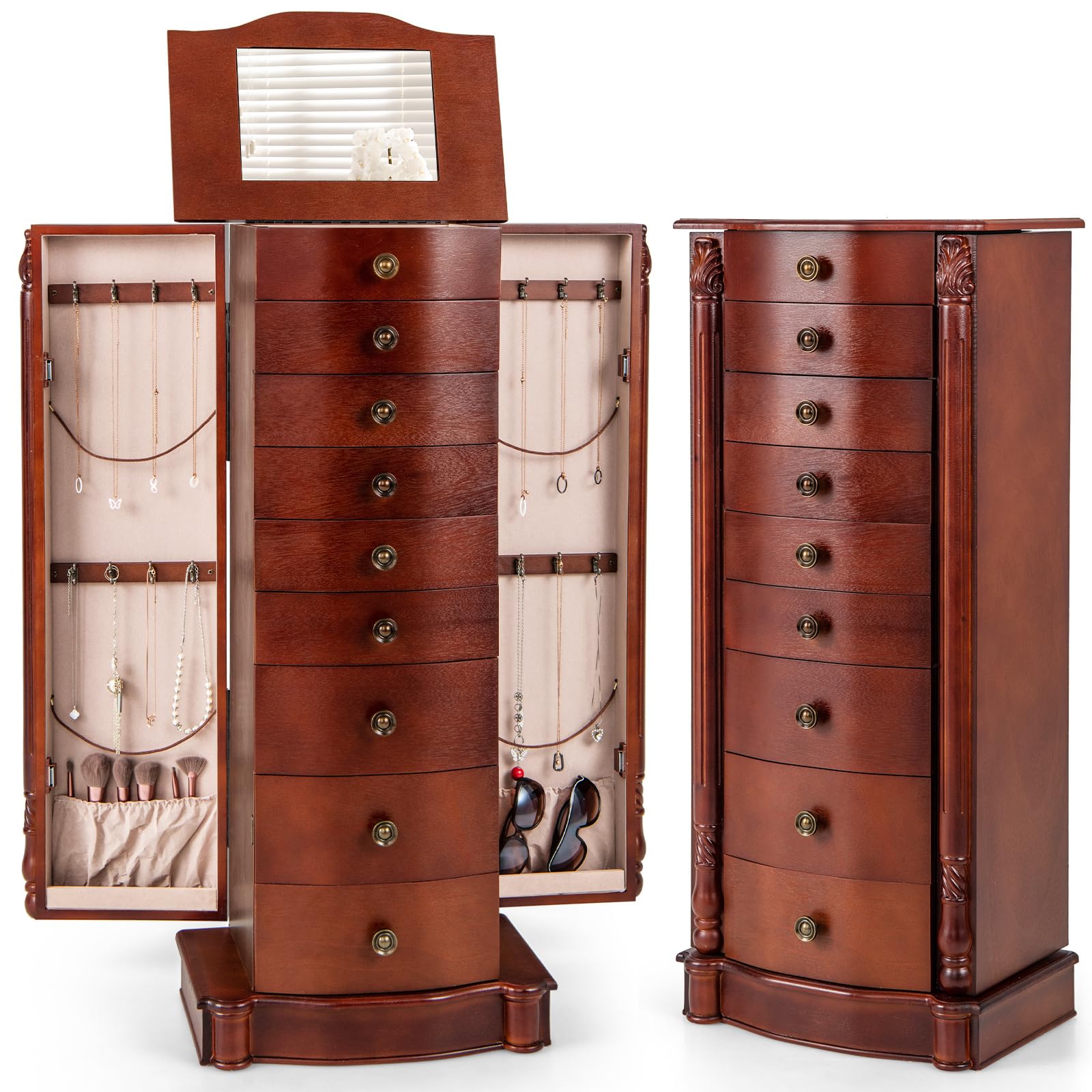 Large Jewelry Armoire Cabinet Standing Cambered Front Storage Chest Standing Jewelry Armoire wourant