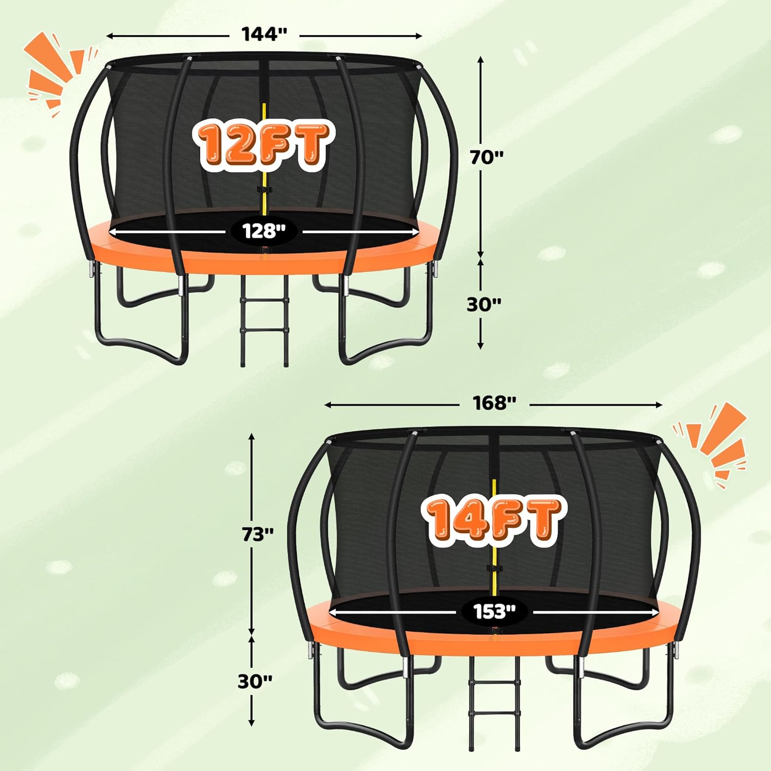 Trampoline 8FT 10FT 12FT 14FT 16FT, Recreational Trampolines with Enclosure Net and Ladder, Outdoor Anti-Rust Trampolines for Kids and Adults, ASTM Approved wourant