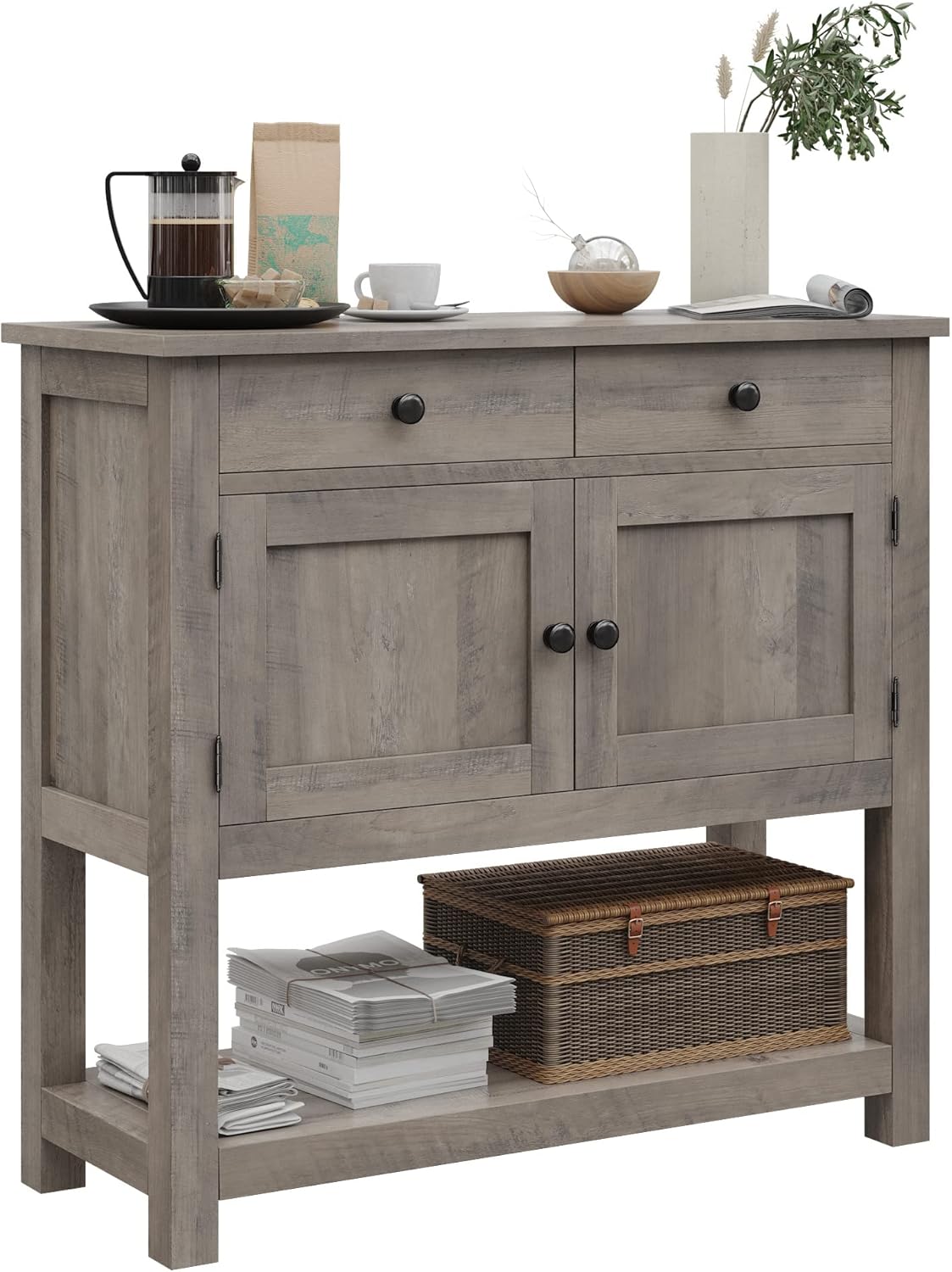Farmhouse style console table coffee bar, entry table with storage rack, sofa table buffet sideboard wourant