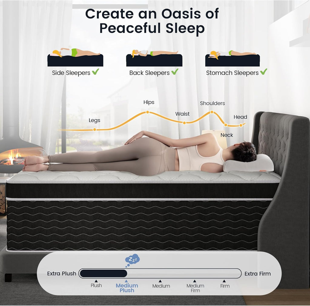 Full Size Mattress, 10 inch Full Bed Mattress in a Box, Medium Plush Hybrid Mattresses with Gel Memory Foam and Pocket Springs, Pressure Relief & Upgraded Support, Cooling and Breathable wourant