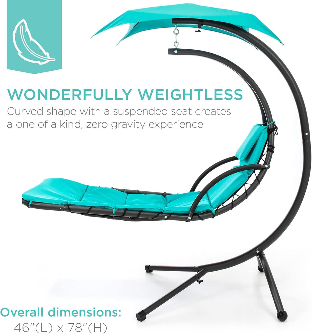 Best Choice Products Outdoor Hanging Curved Steel Chaise Lounge Chair Swing w/Built-in Pillow and Removable Canopy - Teal wourant