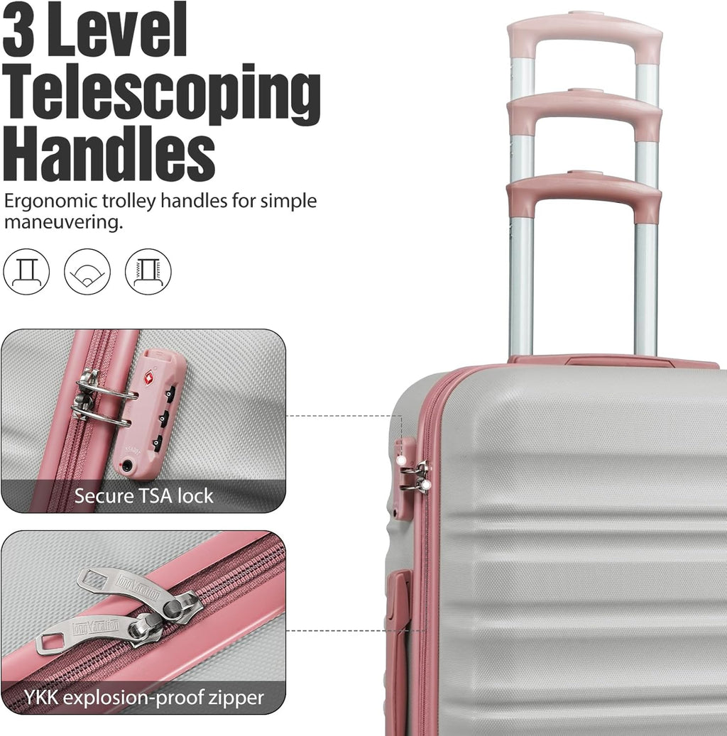 LONG VACATION 6 Piece Luggage Set Carry on Suitcase with ABS+PC hardshell, Spinner Wheels & YKK Zipper TSA Lock wourant
