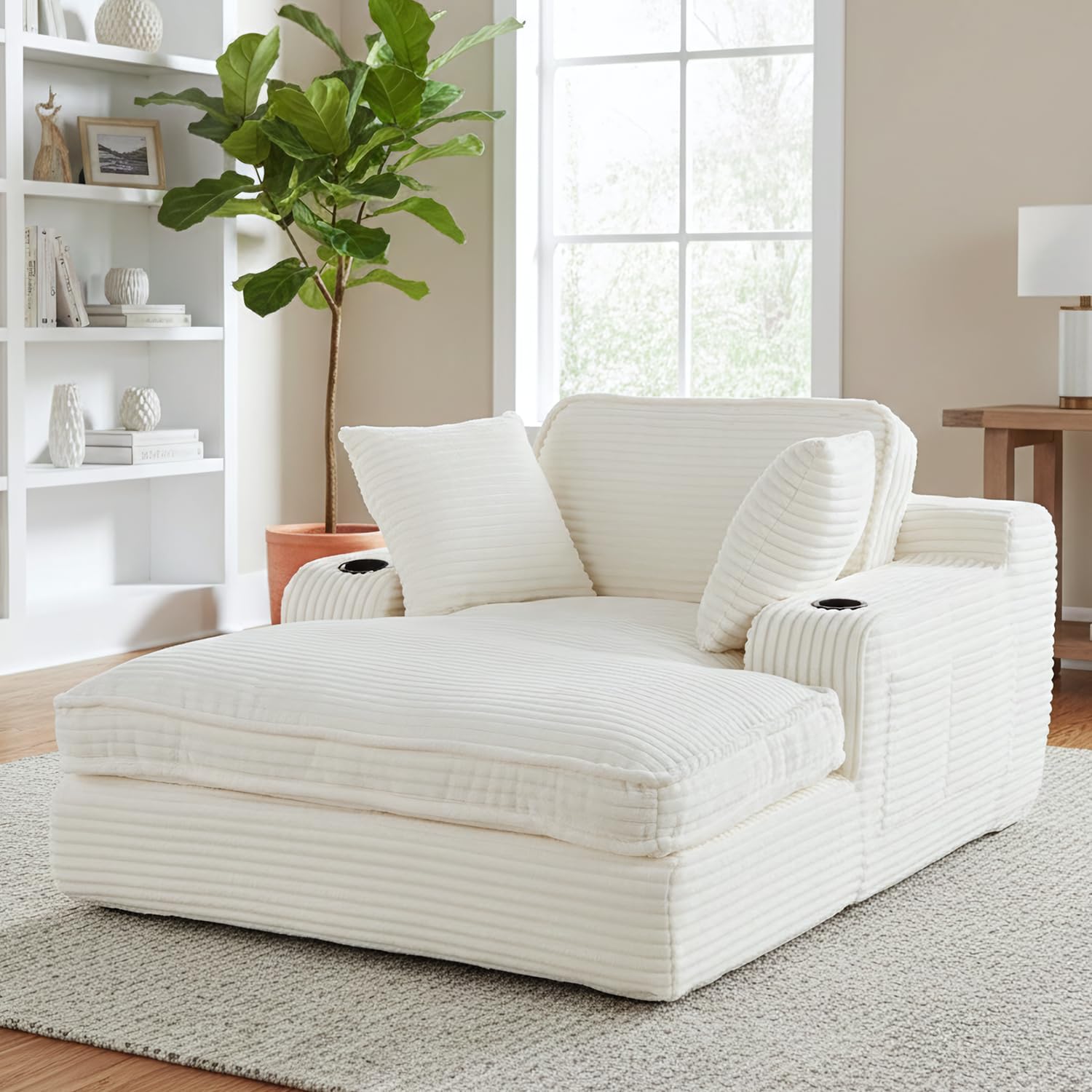 67" Oversized Chaise Lounge Chair Indoor Soft Boneless Cloud Couch with 3 Pillows 4 Side Pockets wourant