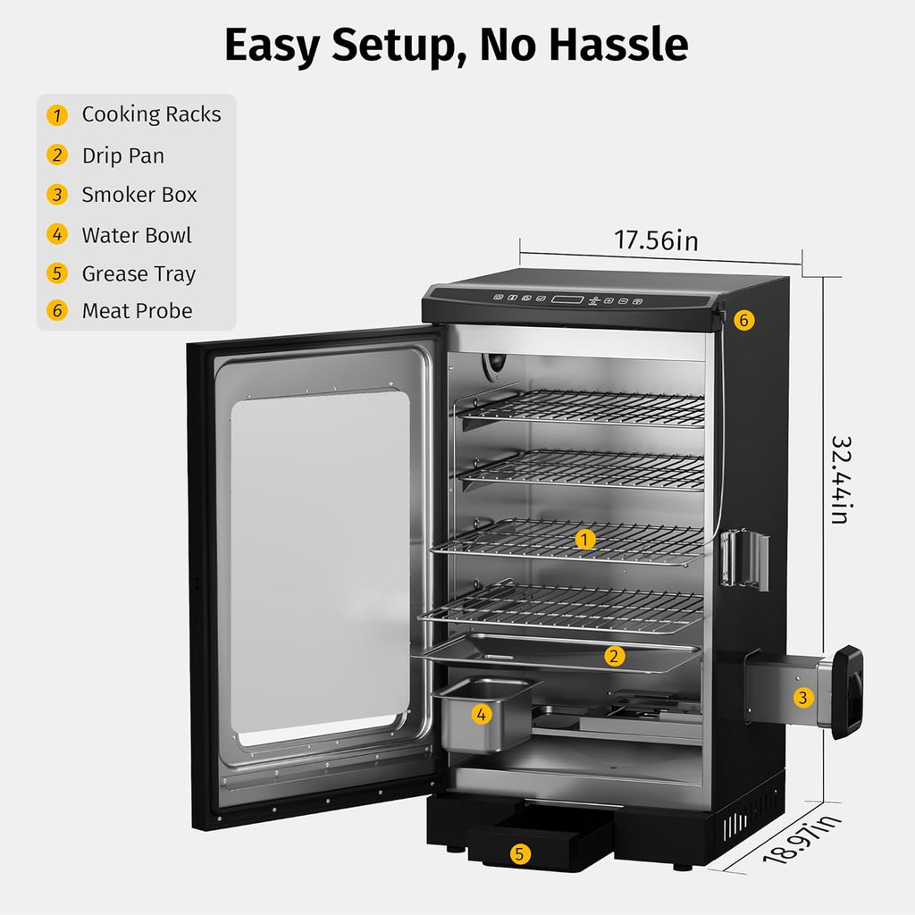 EAST OAK 30" Outdoor Electric Smoker | Built-in meat probe, smokes up to 6 times longer in a single load, side loader for uninterrupted smoking wourant
