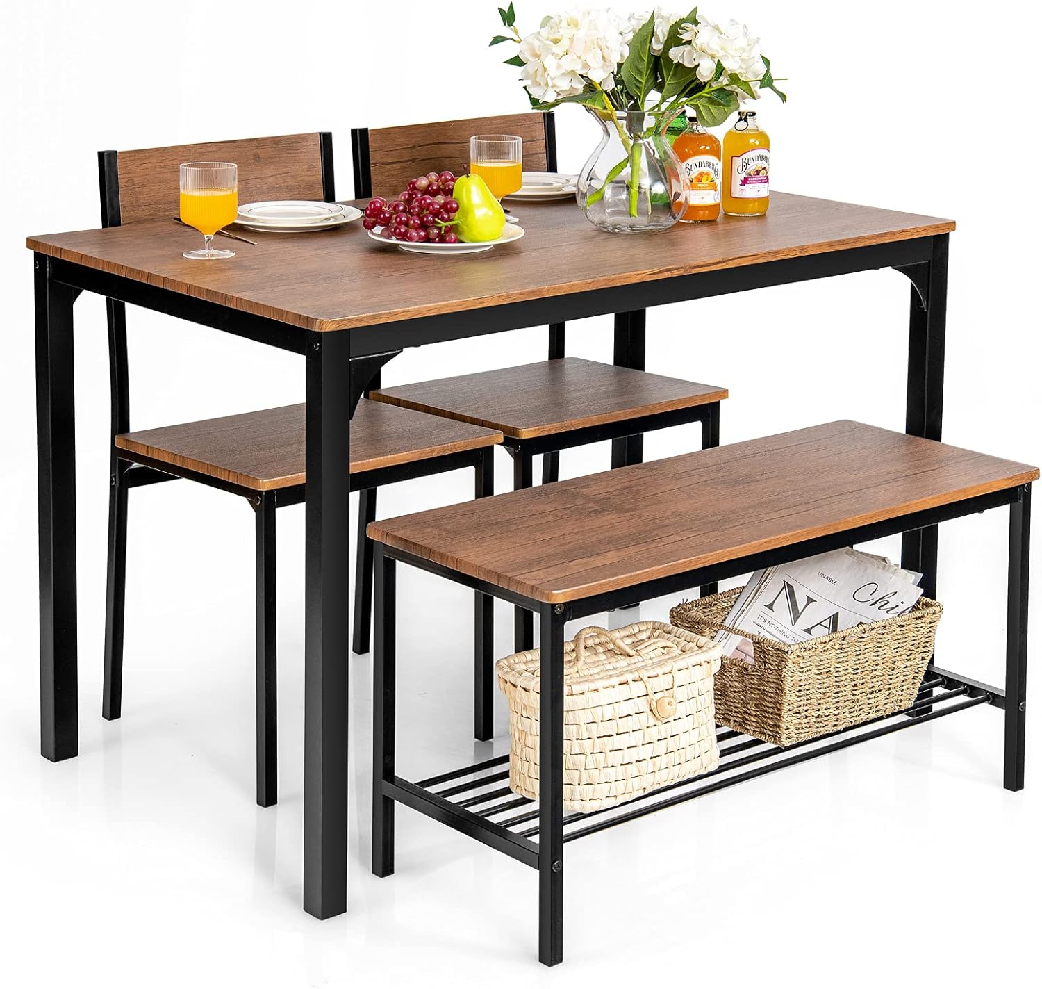 Giantex Dining Table Set for 4 43" Kitchen Table and Chairs Modern Functional Desk Set wourant