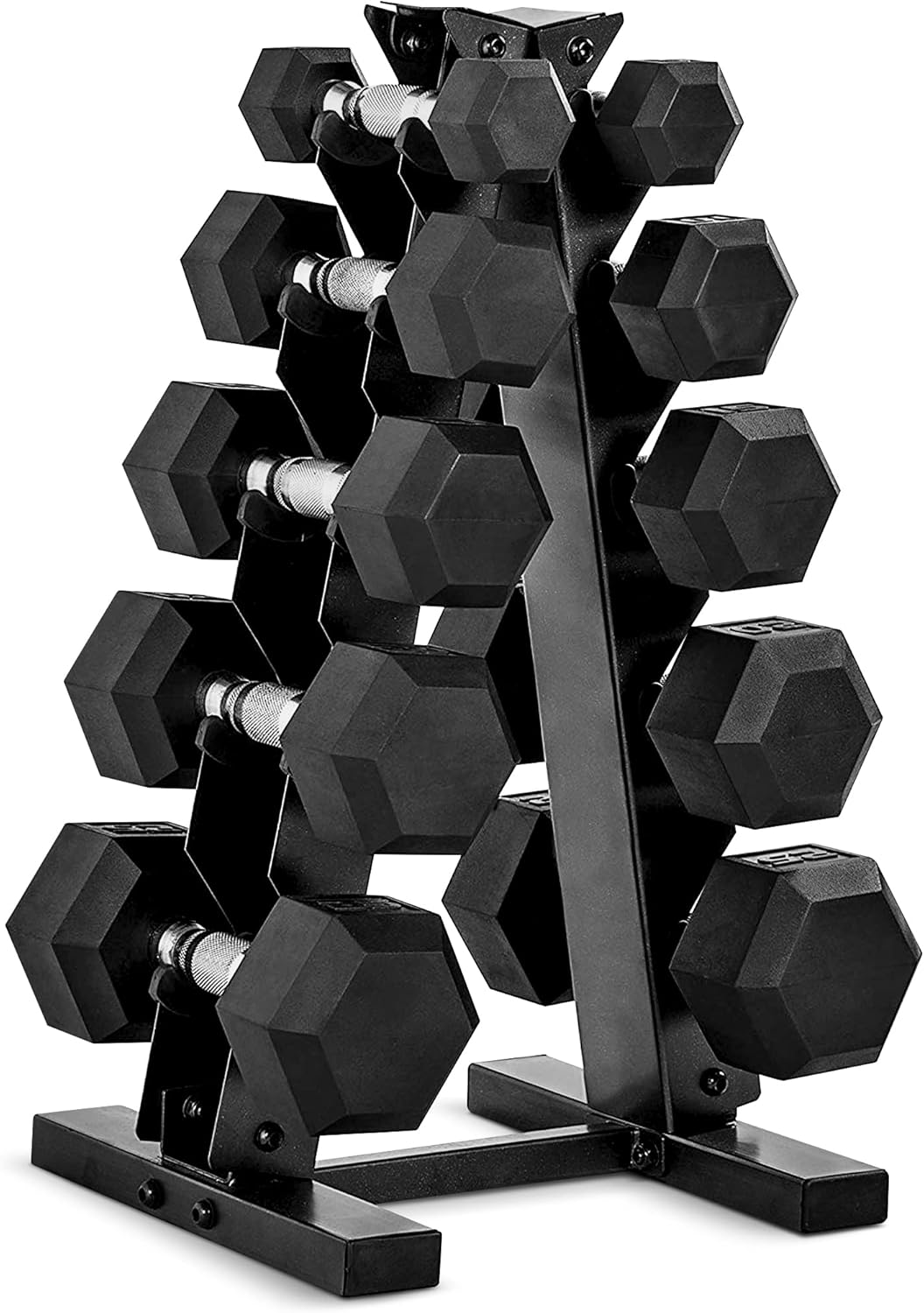 CAP Barbell Rubber Coated Dumbbell Weight Set with Vertical Rack | 100 lb, 150 lb, and 210 lb wourant