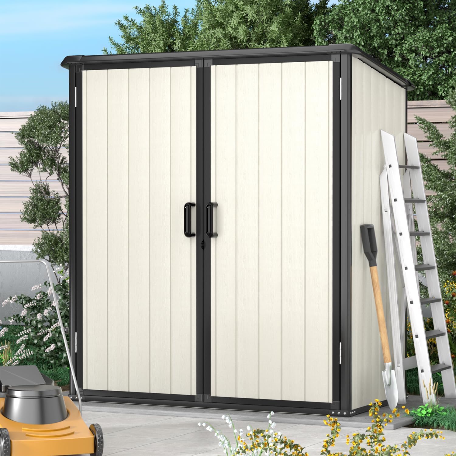 Aoxun Outdoor Storage Shed 5 x 3 ft. Resin Shed with Floor and Lockable Door wourant