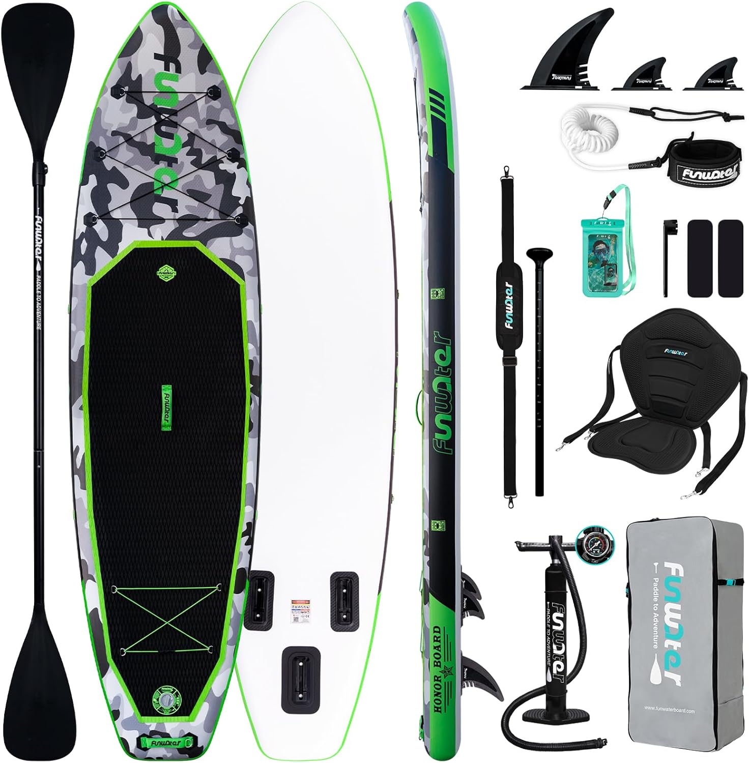 FunWater Inflatable Stand Up Paddle Board with Premium SUP Paddle Accessories, Non-Slip EVA Deck, 11'/10'6' Paddle wourant