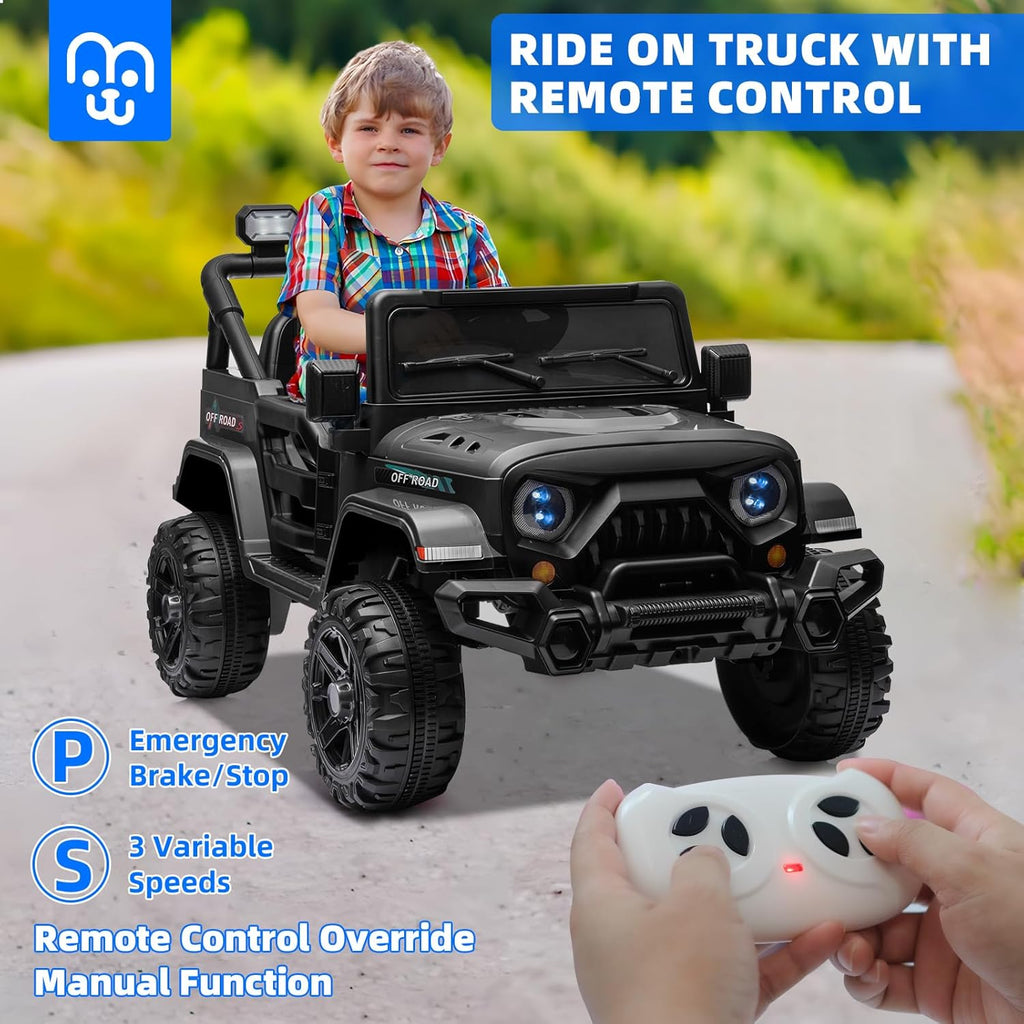 12V Kids Electric Ride on Truck Car Remote Control, Twin 35W Motors 3.5MPH Max Speed, Bluetooth USB Music Player, 4 Wheels Suspension LED Lights Safety Belt, Gift for Boy & Girl-Rosy wourant