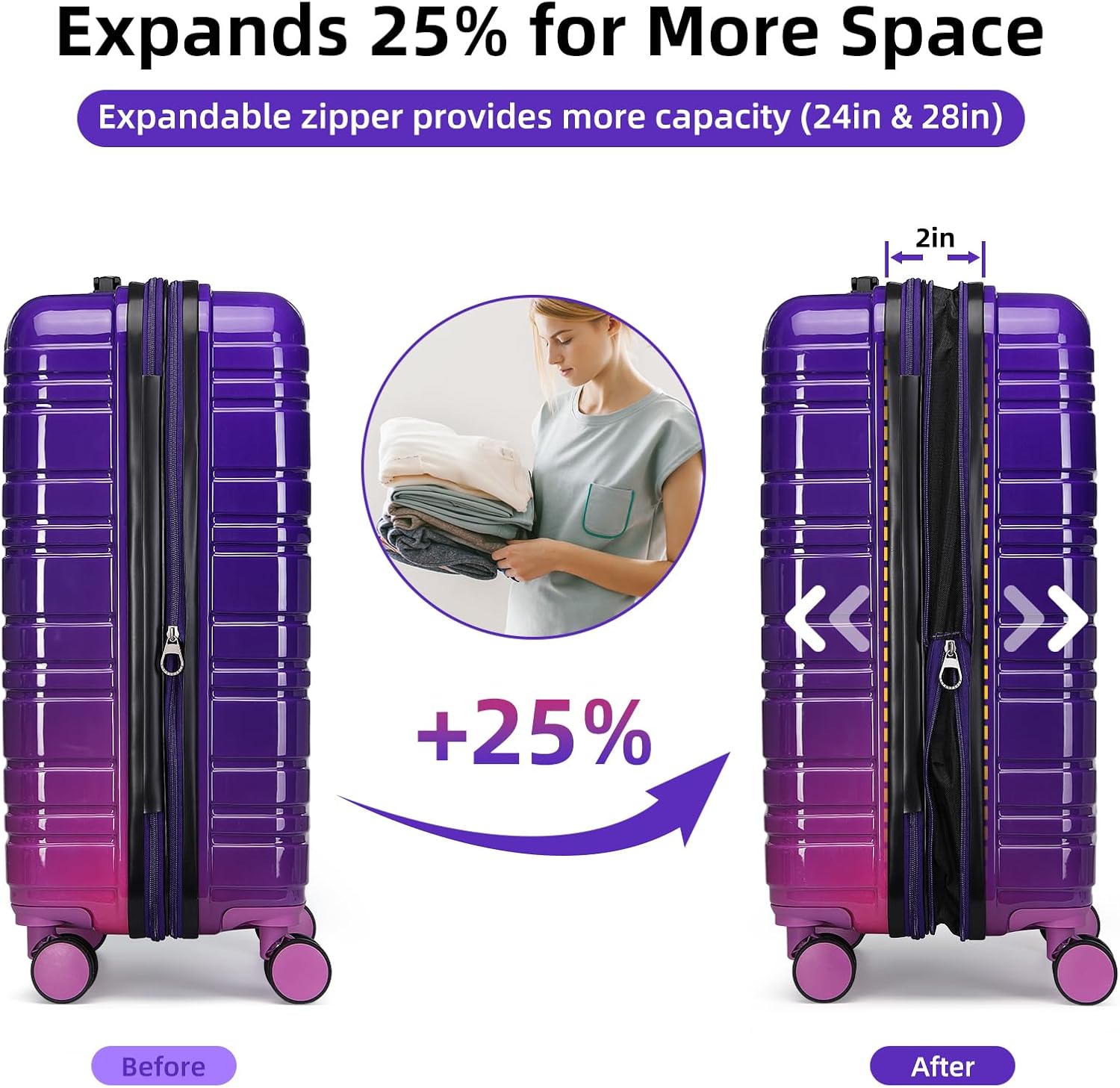 6-piece luggage set, expandable hardshell suitcase set with spinner wheels, lightweight rolling luggage set wourant