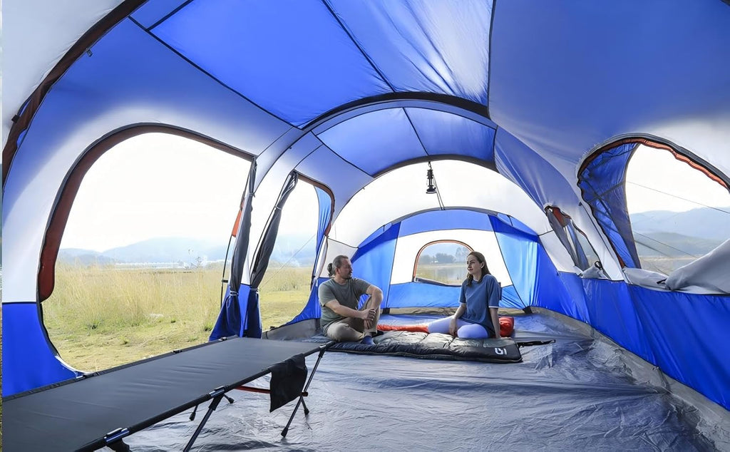 CAMPROS CP Tent 12-Person-Camping-Tents,3 Room Family Tents,Waterproof Windproof Family Tent with Top Rainfly,6 Large Mesh Windows,Double Layer,Easy Set Up, Portable with Carry Bag-20' x 9' x 72"(H) wourant