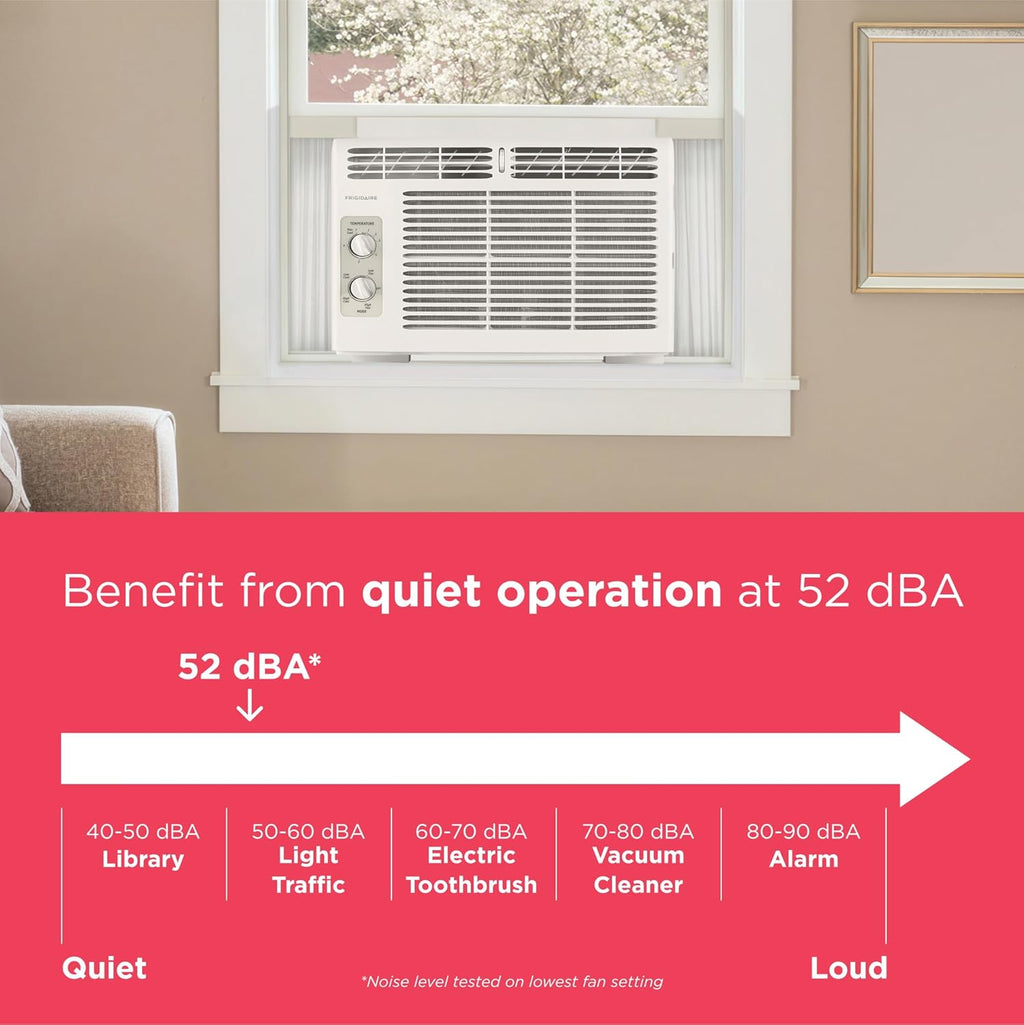 Frigidaire 5,000 BTU Window Air Conditioner with Remote Control, Cools Up to 150 Sq. Ft., Quiet Operation, Eco Mode, 3 Fan Speeds, Auto Restart, White wourant