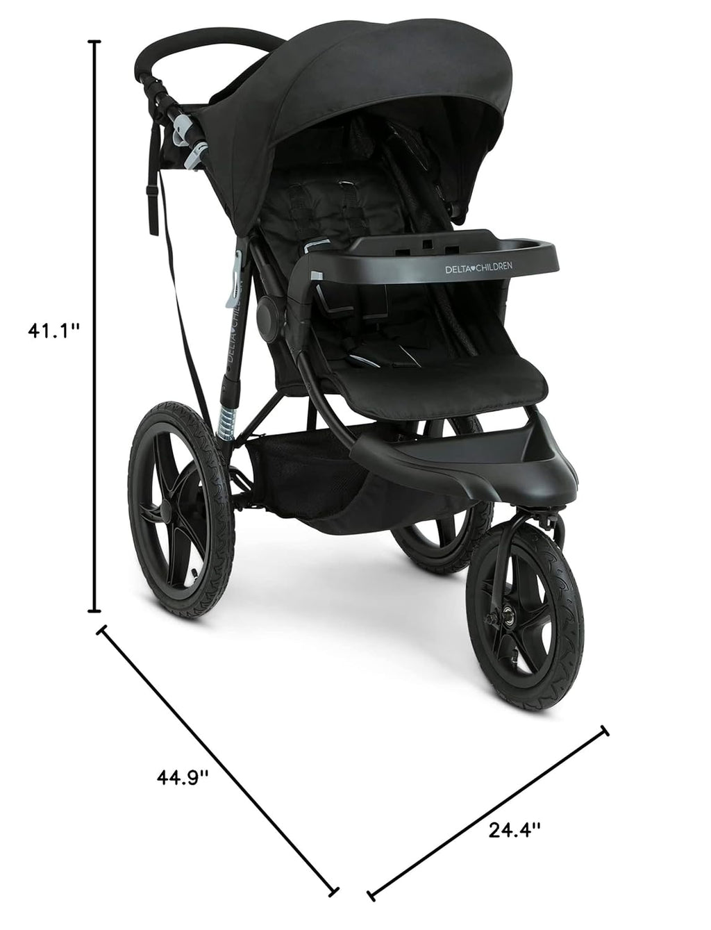Delta Children Apollo Jogging Stroller Shock Absorbing Frame with Large Canopy Recline wourant