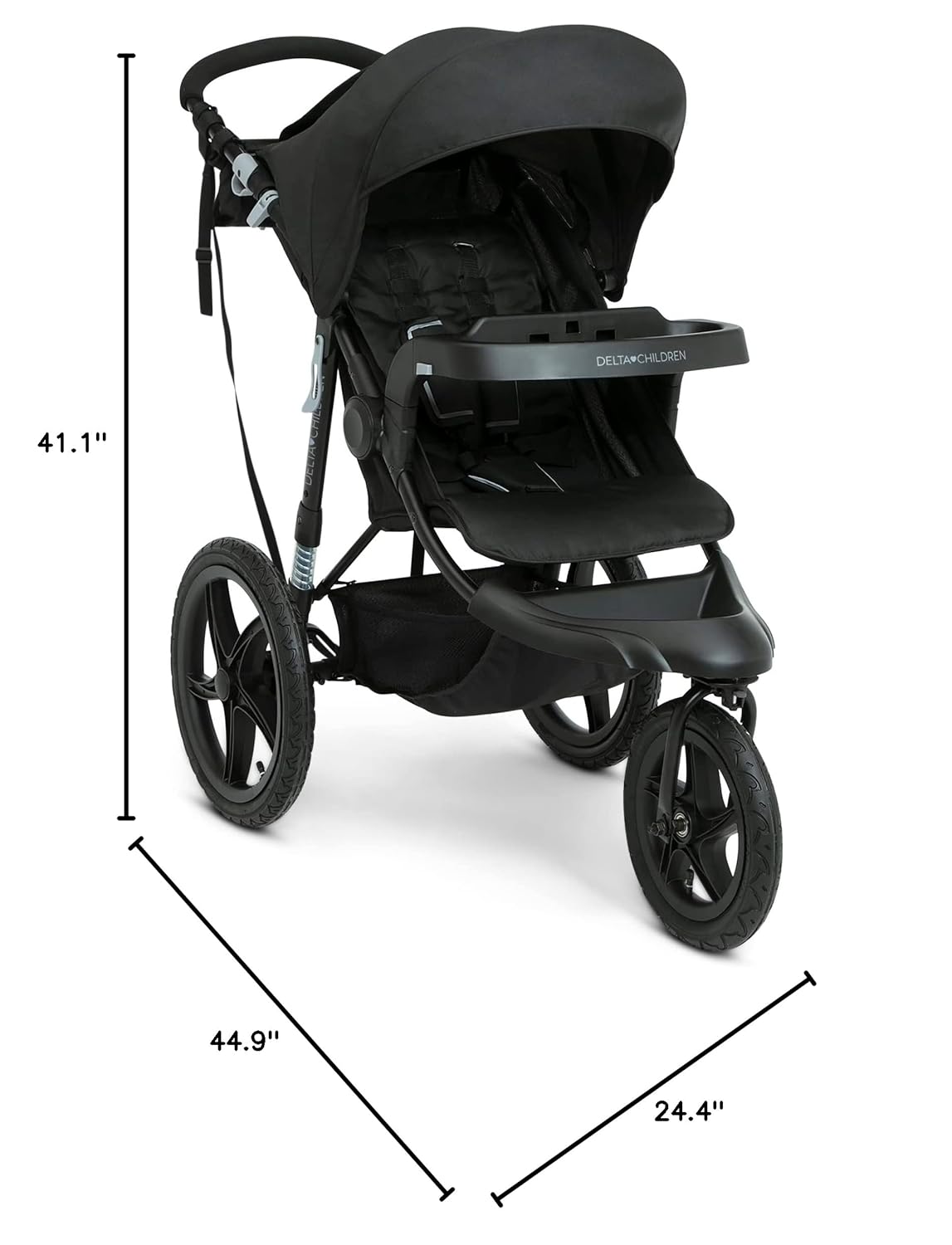 Delta Children Apollo Jogging Stroller Shock Absorbing Frame with Large Canopy Recline wourant