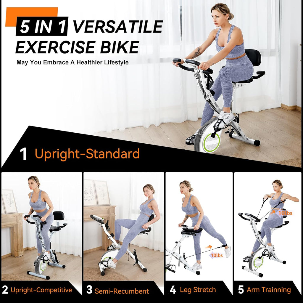 Foldable Exercise Bike Stationary Bikes for Home, 5 IN 1 Indoor Workout Bike, Cycling Bike with 16-Level Quiet Magnetic Resistance, 6.6 LBS Flywheel and 300LBS Capacity, 2025 Designed 817 X-bike wourant