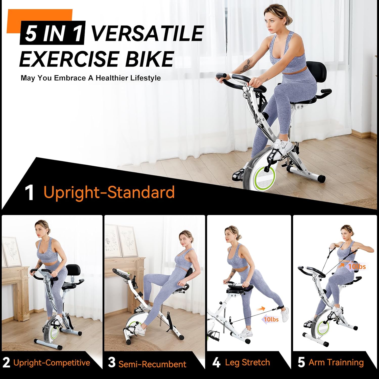 Foldable Exercise Bike Stationary Bikes for Home, 5 IN 1 Indoor Workout Bike, Cycling Bike with 16-Level Quiet Magnetic Resistance, 6.6 LBS Flywheel and 300LBS Capacity, 2025 Designed 817 X-bike wourant