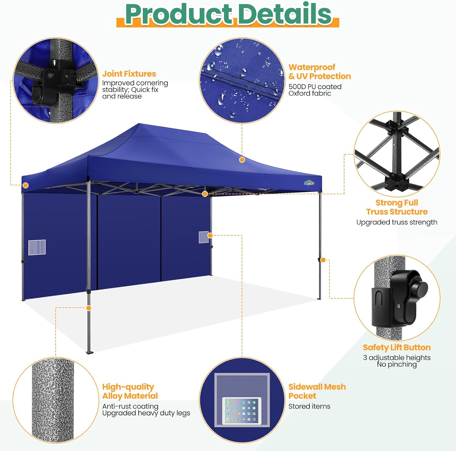 COBIZI 10x20 Heavy Duty Pop up Canopy Tent with 6 sidewalls Easy Up Commercial Outdoor Canopy Wedding Party Tents for Parties All Season Wind & Waterproof Gazebo with Roller Bag,Black(Frame Thickened) wourant