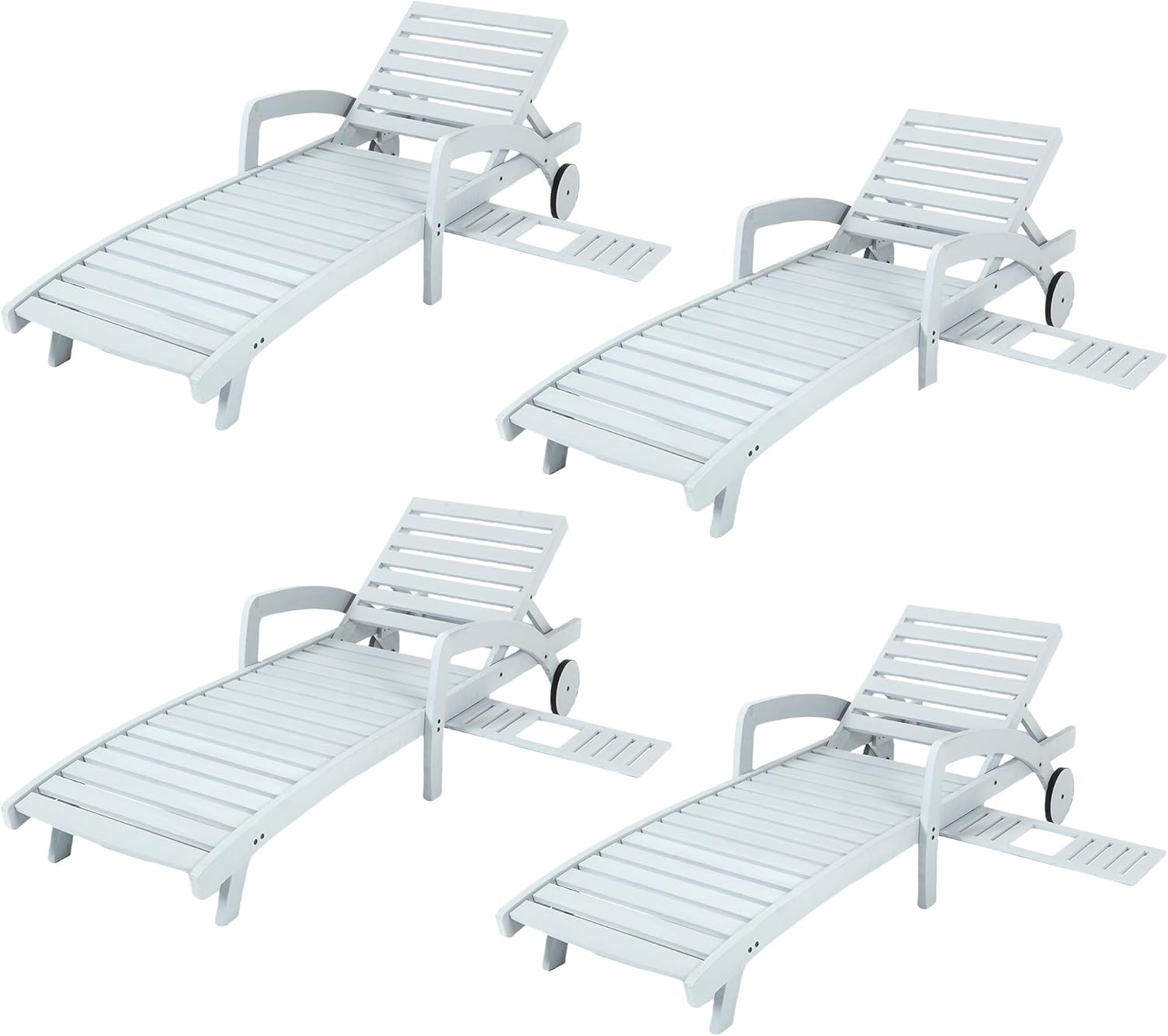 Pool Chaise Lounge Chairs Set of 4 5-Position Adjustable Outdoor Patio Lounge Chairs Wood Reclining Chaise Lounger Chair with Pullout Side Table wourant