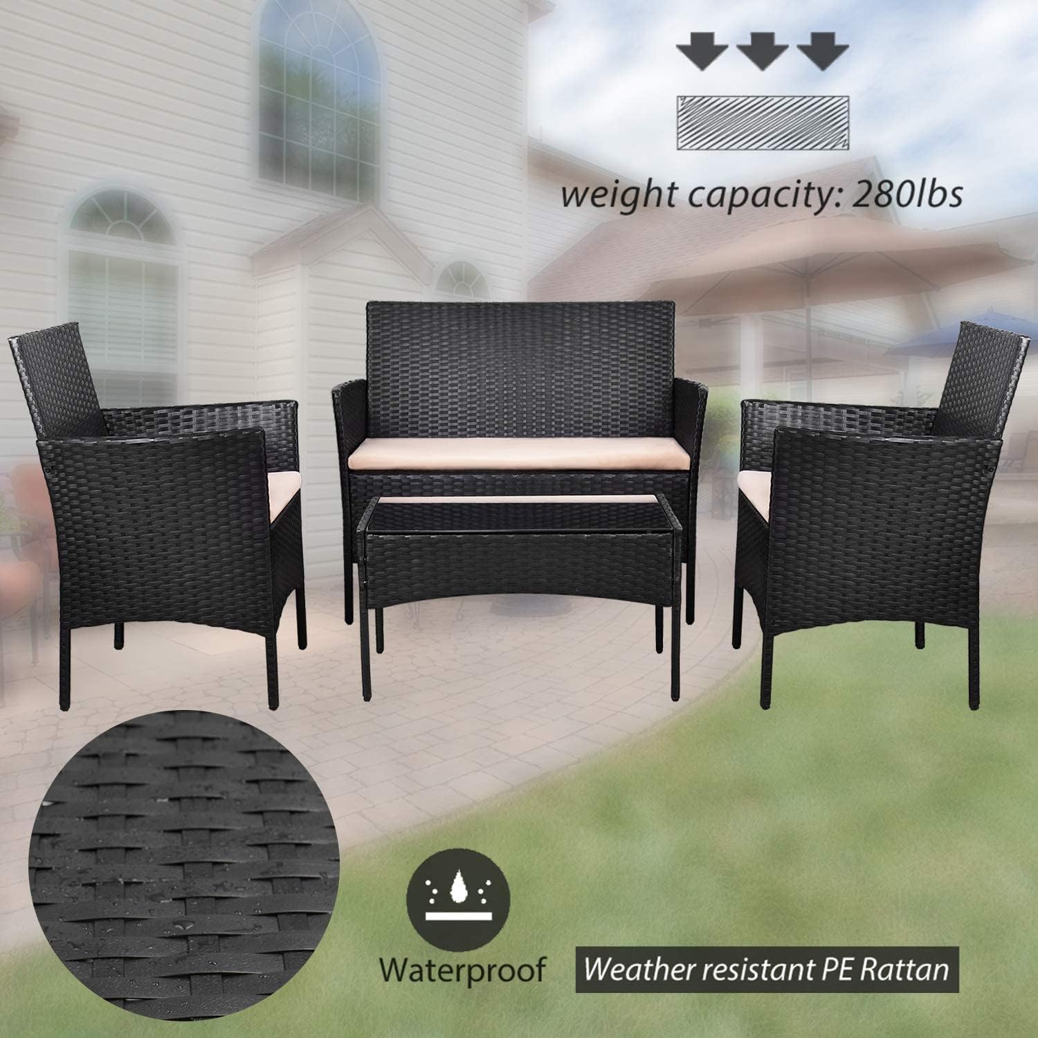Homall 4 Pieces Outdoor Patio Furniture Sets Rattan Chair Wicker Set, Outdoor Indoor Use Backyard Porch Garden Poolside Balcony Furniture Sets (Grey) wourant
