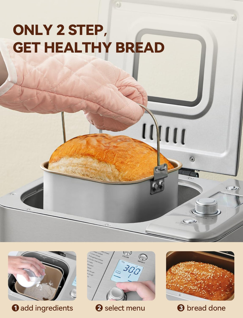 Neretva Bread Maker, 20-in-1 2LB Bread Maker Dual Heater Bread Maker Automatic with Non-Stick Ceramic Pan wourant