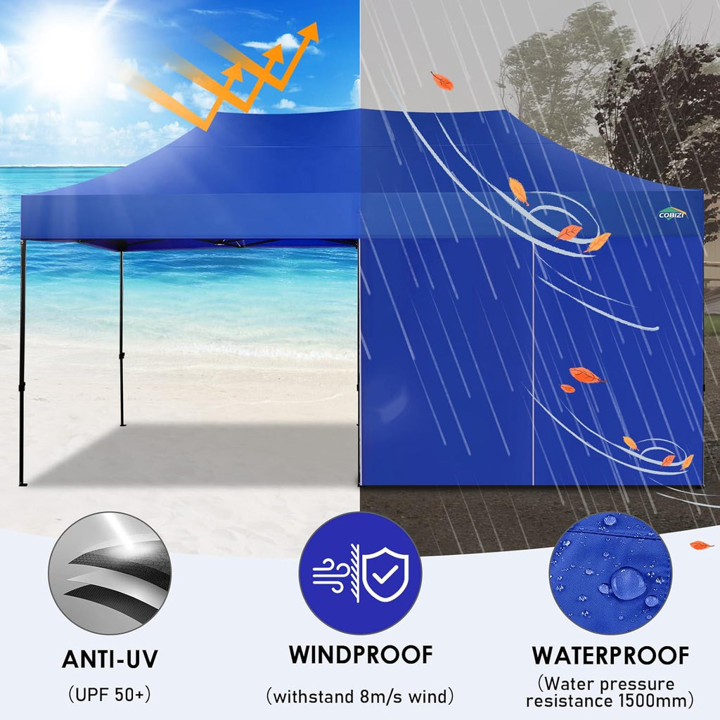 COBIZI 10x20 Heavy Duty Pop up Canopy Tent with 6 sidewalls Easy Up Commercial Outdoor Canopy Wedding Party Tents for Parties All Season Wind & Waterproof Gazebo with Roller Bag,Black(Frame Thickened) wourant