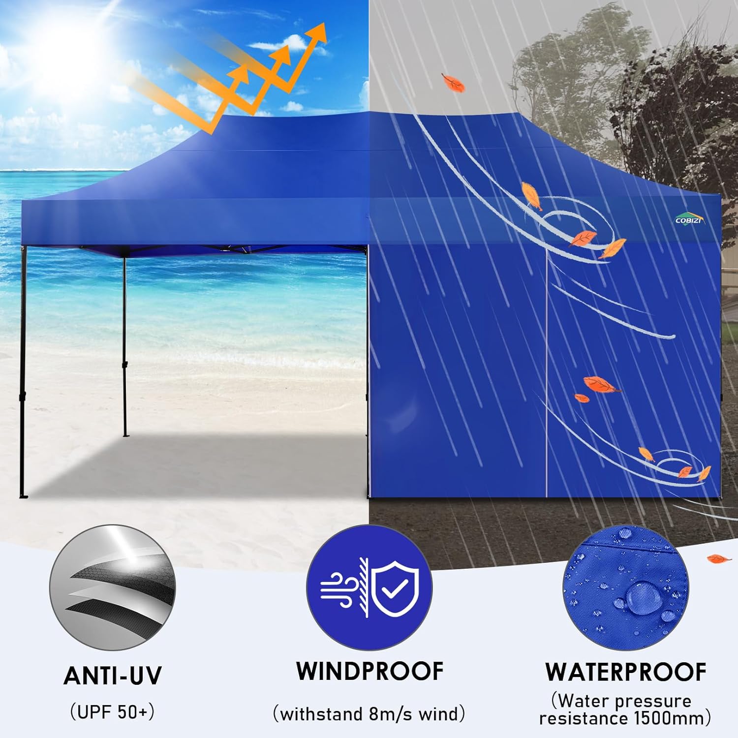 COBIZI 10x20 Heavy Duty Pop up Canopy Tent with 6 sidewalls Easy Up Commercial Outdoor Canopy Wedding Party Tents for Parties All Season Wind & Waterproof Gazebo with Roller Bag,Black(Frame Thickened) wourant