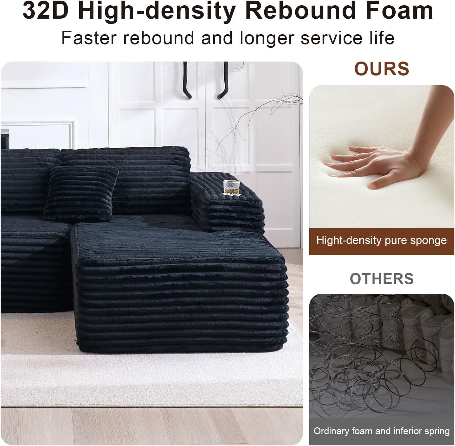 Cloud Sectional Couch with L-Shape Chaise, Modern Modular Sofa with Deep Seat, Built-in Cup Holder & Storage Pocket for Living Room Bedroom, No Assembly Required (Dark Gray, Left Sitting Chaise) wourant
